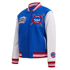 Chicago cubs mashup wool leather womens varsity jacket blue 1white