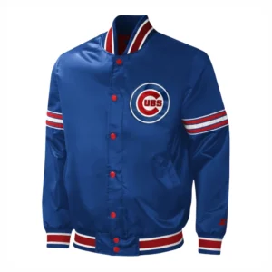 Chicago cubs midfield full snap satin varsity jacket blue 3