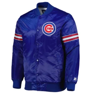 Chicago cubs pick roll full snap satin varsity jacket blue 2