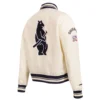 Chicago cubs retro classic womens full snap satin varsity jacket cream 5