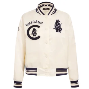 Chicago cubs retro classic womens full snap satin varsity jacket cream 8