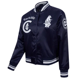 Chicago cubs retro classic womens full snap satin varsity jacket navy 6