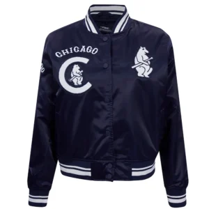 Chicago cubs retro classic womens full snap satin varsity jacket navy 7
