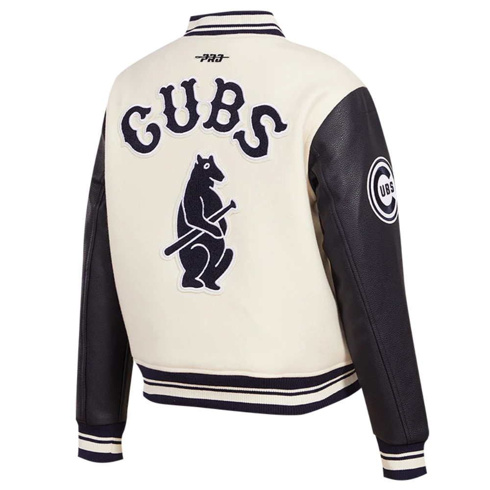 Chicago cubs retro classic womens wool leather varsity jacket cream black 4