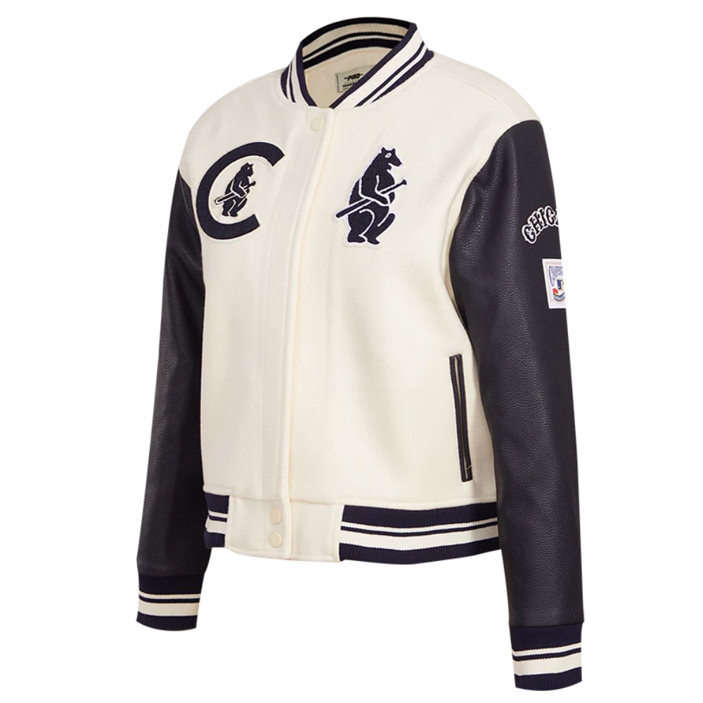 Chicago cubs retro classic womens wool leather varsity jacket cream black 6