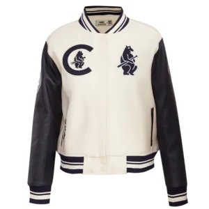 Chicago cubs retro classic womens wool leather varsity jacket cream black 7