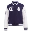 Chicago cubs retro classic womens wool leather varsity jacket navy white 7