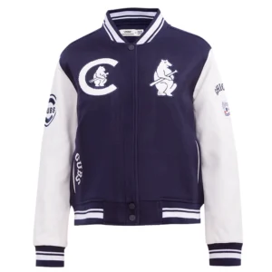 Chicago cubs retro classic womens wool leather varsity jacket navy white 7
