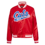Chicago Cubs Script Tail Women's Red Satin Jacket