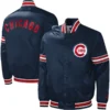 Chicago cubs slider full snap satin varsity jacket navy 1