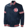 Chicago cubs slider full snap satin varsity jacket navy 2