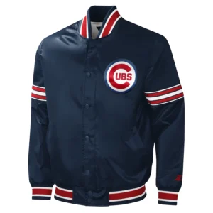 Chicago cubs slider full snap satin varsity jacket navy 2