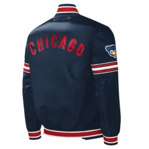 Chicago cubs slider full snap satin varsity jacket navy 3