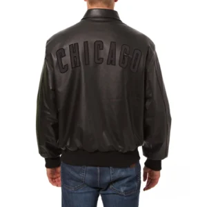 Chicago cubs tonal full leather bomber jacket black 2