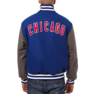 Chicago cubs two tone embroidered logo wool varsity jacket blue gray 2