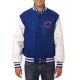 Chicago cubs two tone wool leather varsity jacket blue white 1