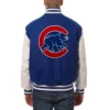 Chicago cubs two tone wool leather varsity jacket bluewhite 1