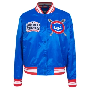 Chicago cubs womens mashup full snap satin varsity jacket blue 1 1