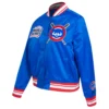 Chicago cubs womens mashup full snap satin varsity jacket blue 6 1