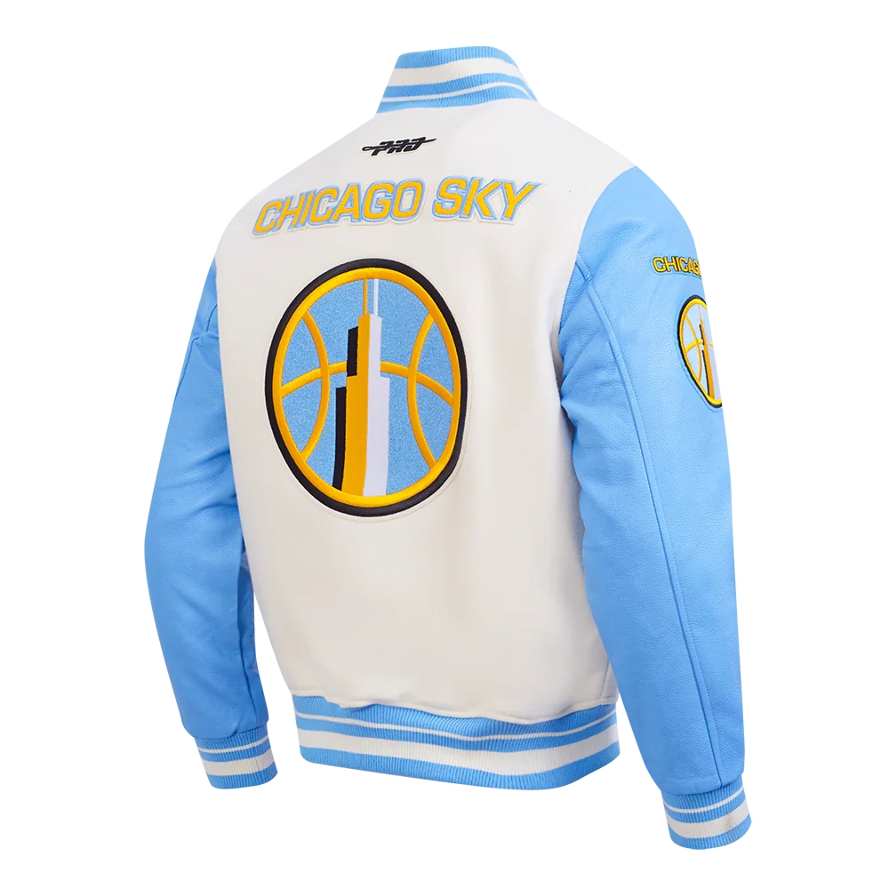 Chicago sky retro classic wool and leather varsity jacket