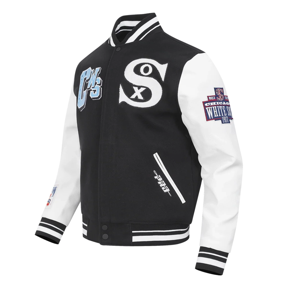 Chicago white sox best of mens black white varsity jacket