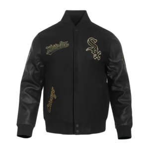 Chicago white sox black gold wool leather varsity jacket black 1