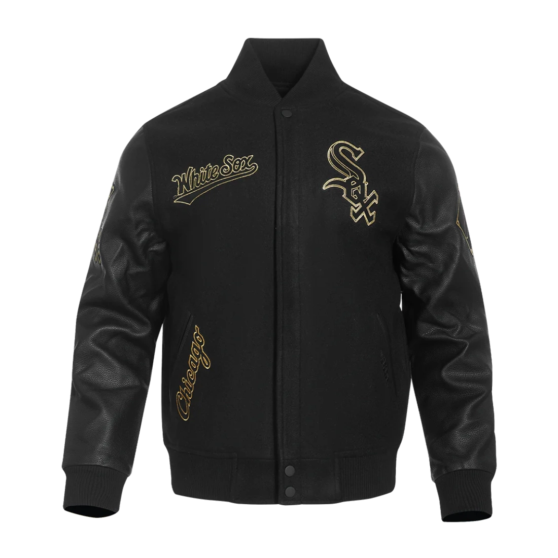 Chicago white sox black gold wool leather varsity jacket black 1
