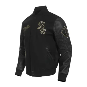 Chicago white sox black gold wool leather varsity jacket black 2
