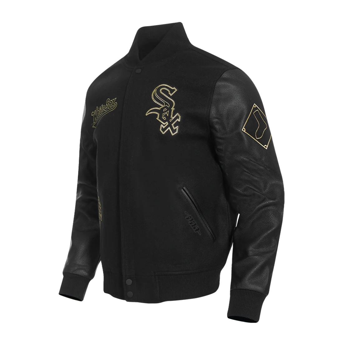 Chicago white sox black gold wool leather varsity jacket black 2