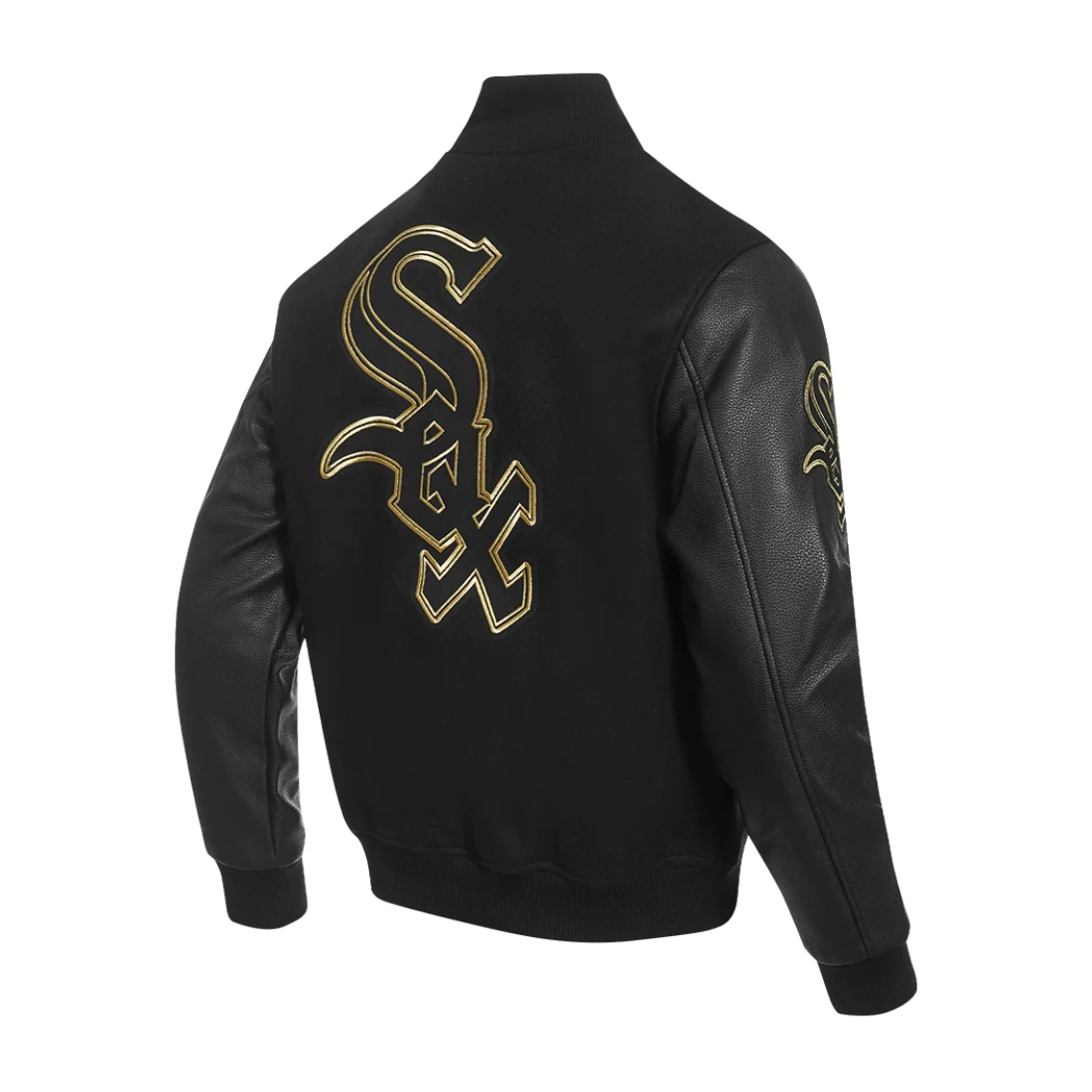Chicago white sox black gold wool leather varsity jacket black 3