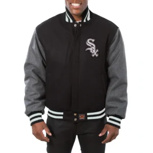 Chicago white sox embroidered wool varsity jacket black gray 1