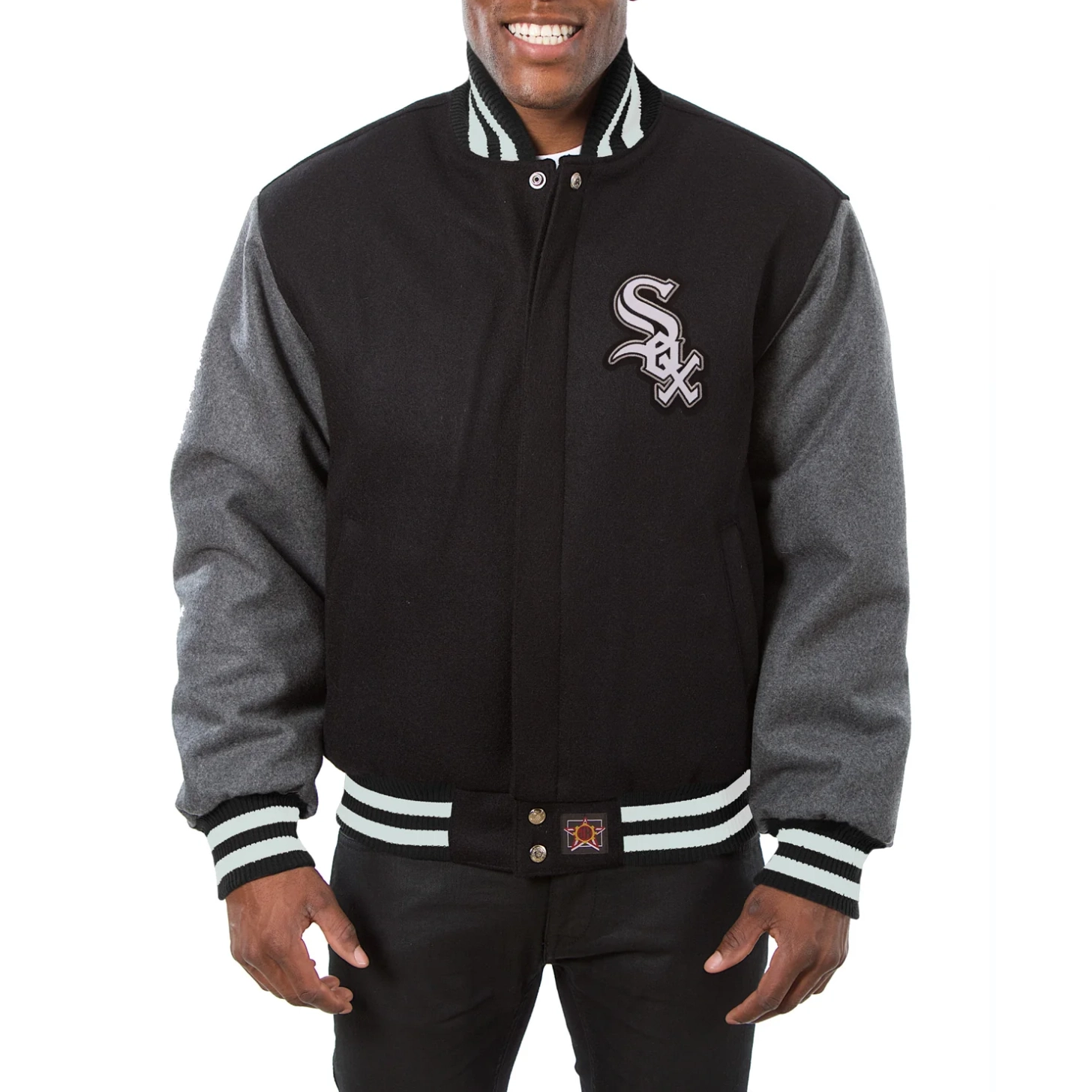 Chicago white sox embroidered wool varsity jacket black gray 1