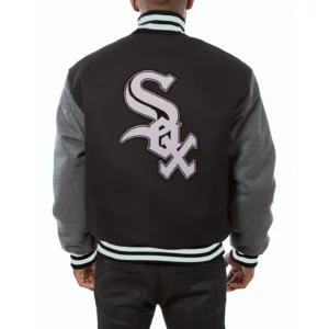 Chicago white sox embroidered wool varsity jacket black gray 2