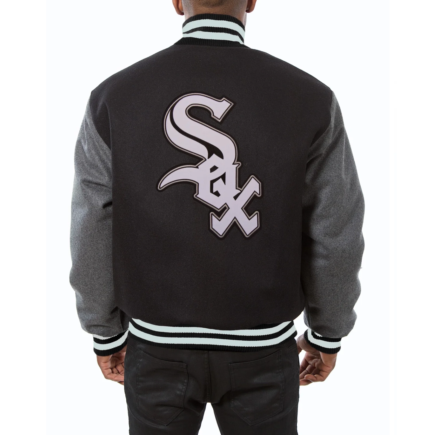 Chicago white sox embroidered wool varsity jacket black gray 2