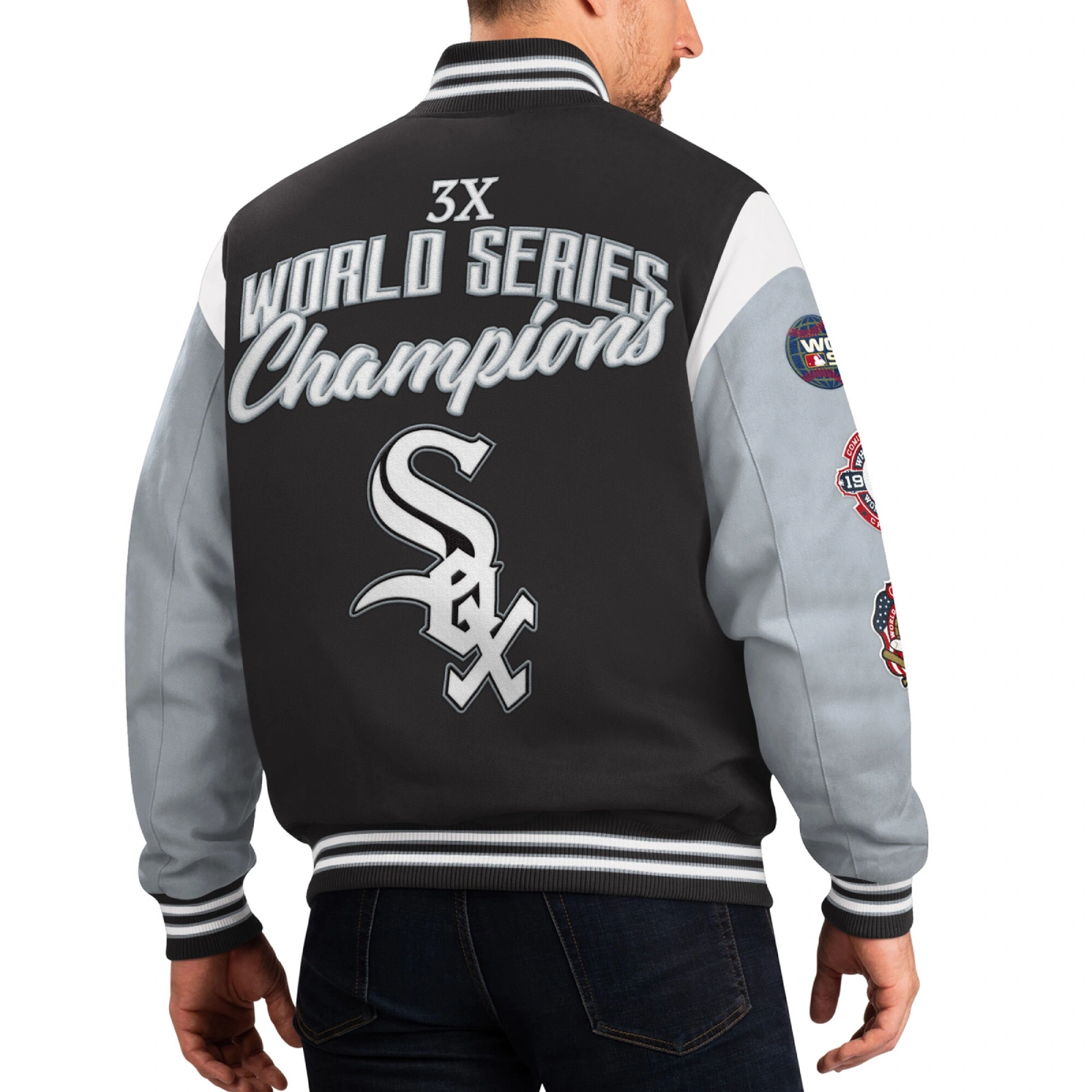 Chicago white sox franchise black gray wool varsity jacket 2