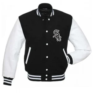 Chicago white sox letterman wool leather varsity jacket blackwhite 1 1