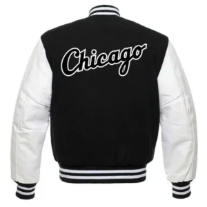 Chicago white sox letterman wool leather varsity jacket blackwhite 2 1