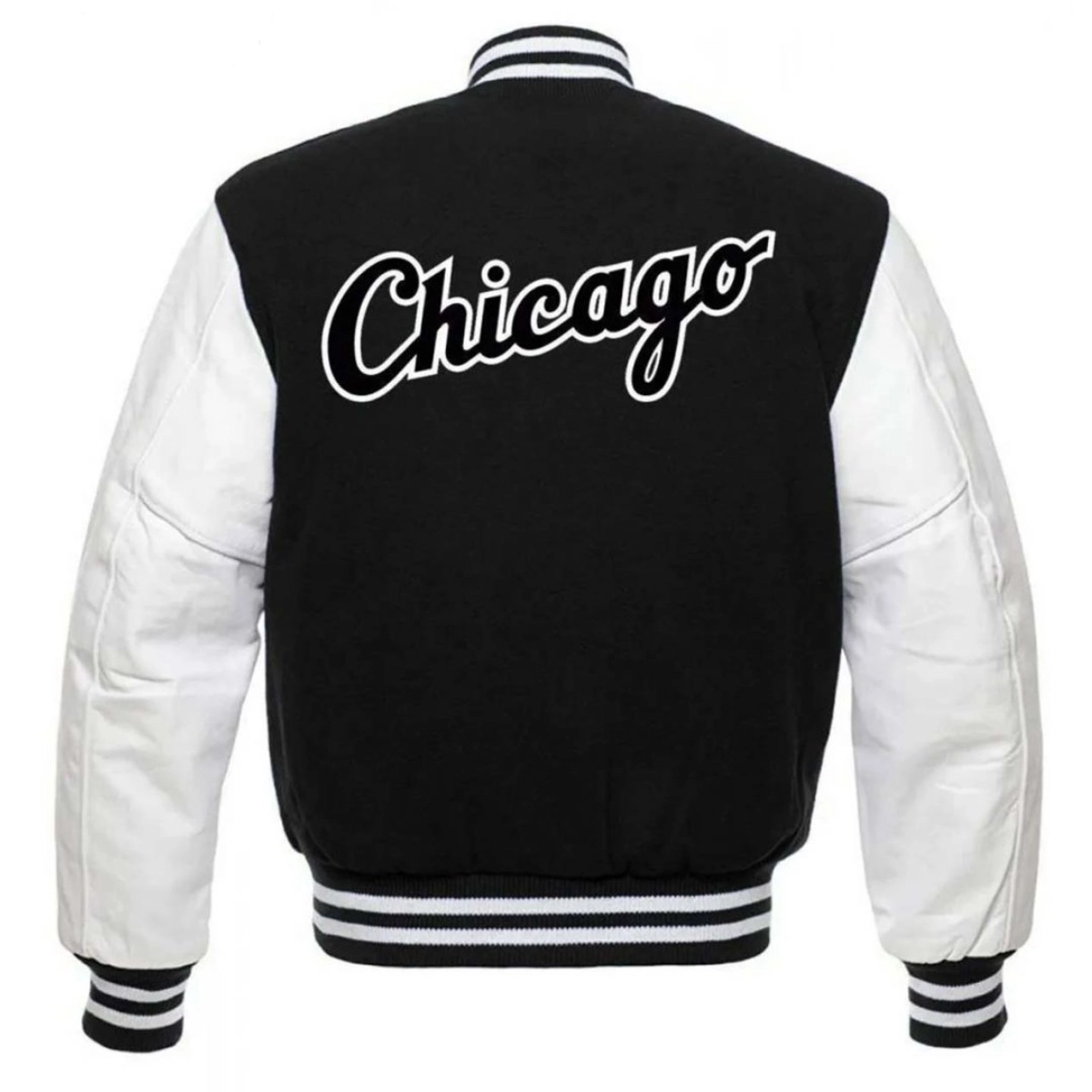 Chicago white sox letterman wool leather varsity jacket blackwhite 2 1