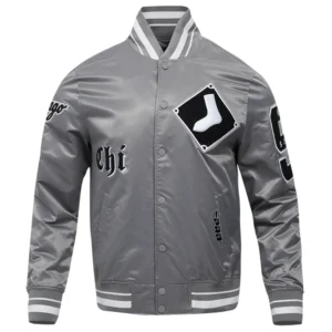 Chicago white sox old english ribbed knitted satin varsity jacket gray 1 1