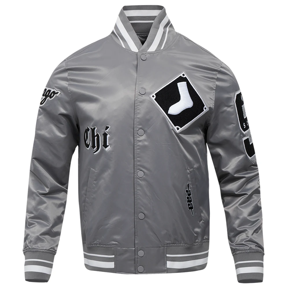 Chicago white sox old english ribbed knitted satin varsity jacket gray 1 1
