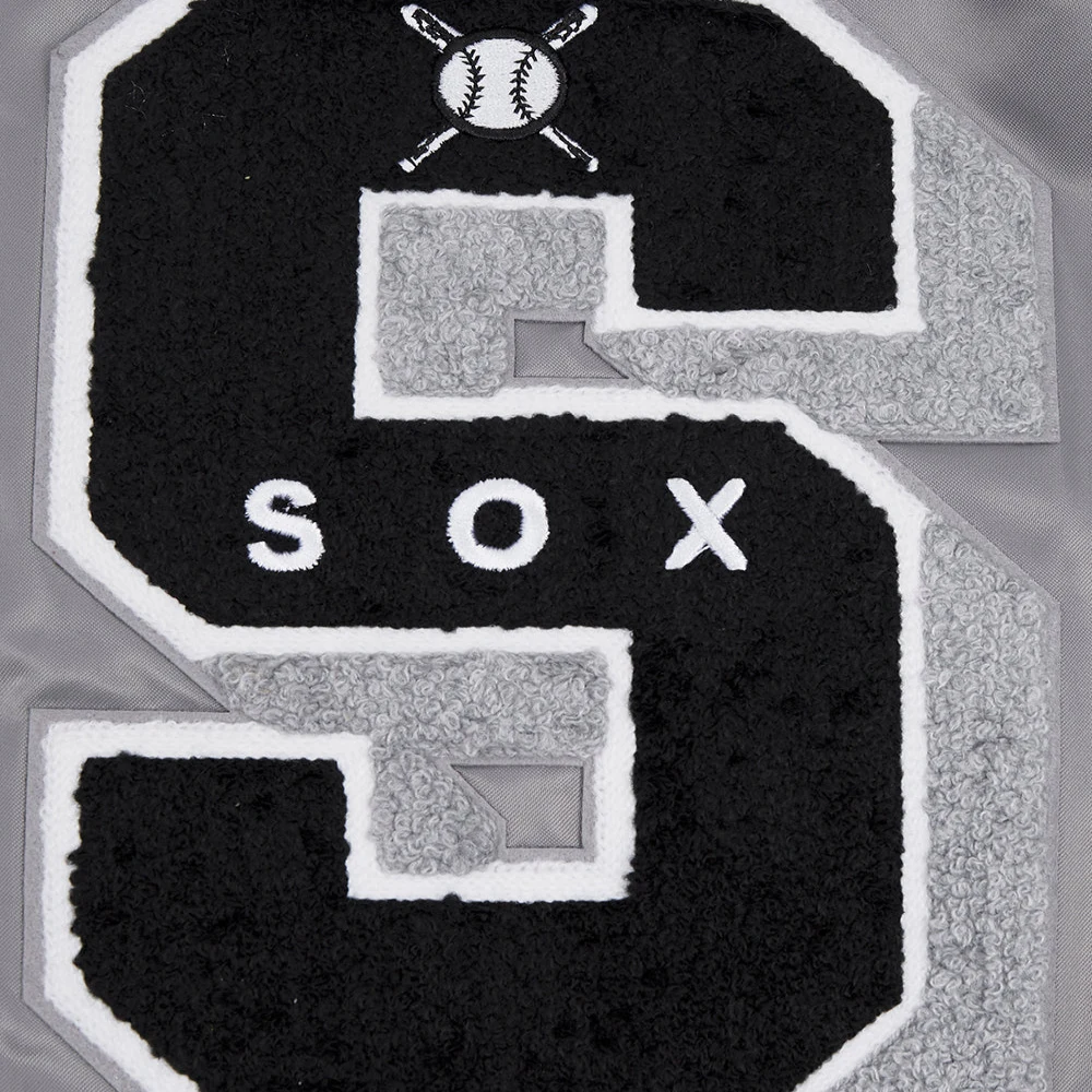 Chicago white sox old english ribbed knitted satin varsity jacket gray 3 1