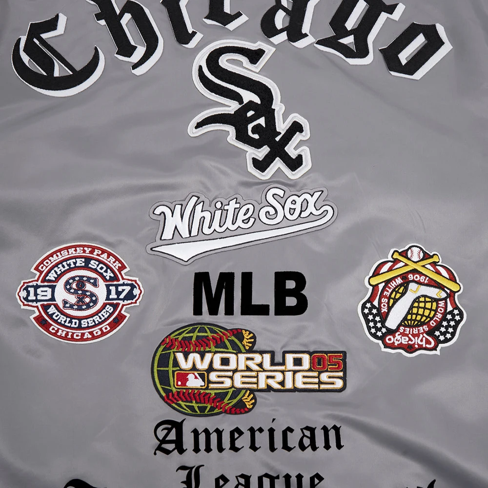 Chicago white sox old english ribbed knitted satin varsity jacket gray 4 1