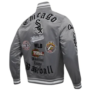 Chicago white sox old english ribbed knitted satin varsity jacket gray 5 1