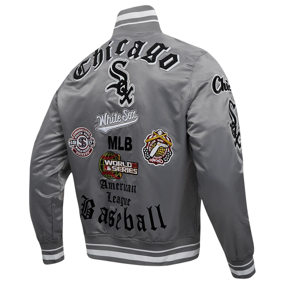 Chicago white sox old english ribbed knitted satin varsity jacket gray 5 1