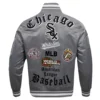 Chicago white sox old english ribbed knitted satin varsity jacket gray 6 1
