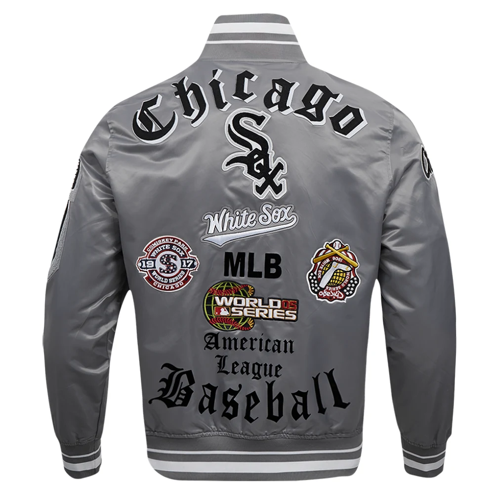 Chicago white sox old english ribbed knitted satin varsity jacket gray 6 1