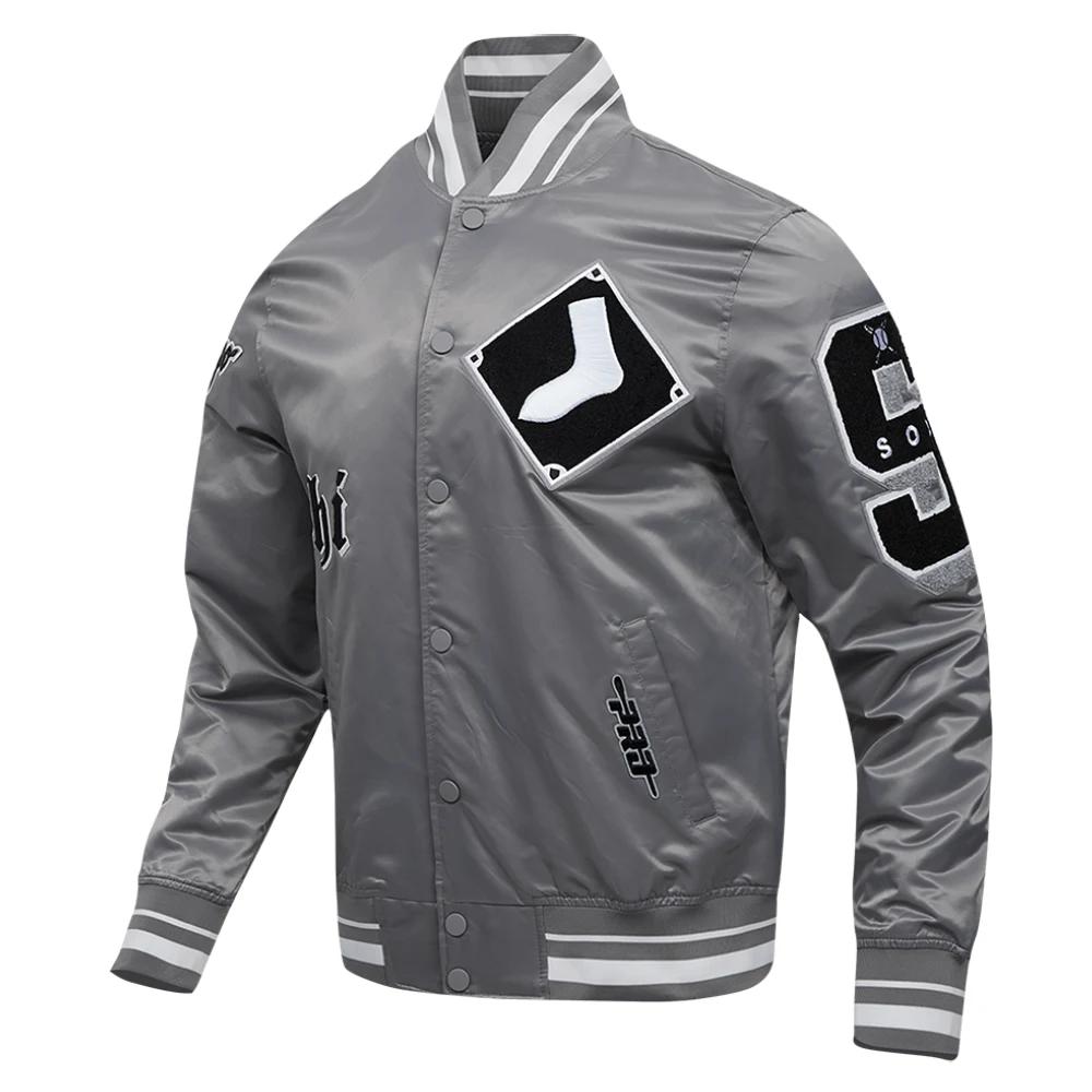 Chicago white sox old english ribbed knitted satin varsity jacket gray 7 1