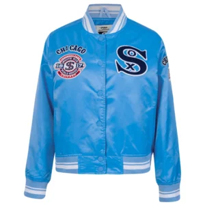 Chicago white sox retro classic full snap satin varsity jacket blue 7