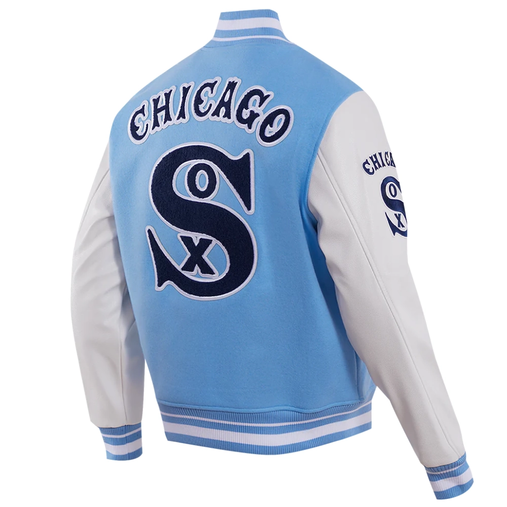 Chicago white sox retro classic wool leather varsity jacket blue white 4