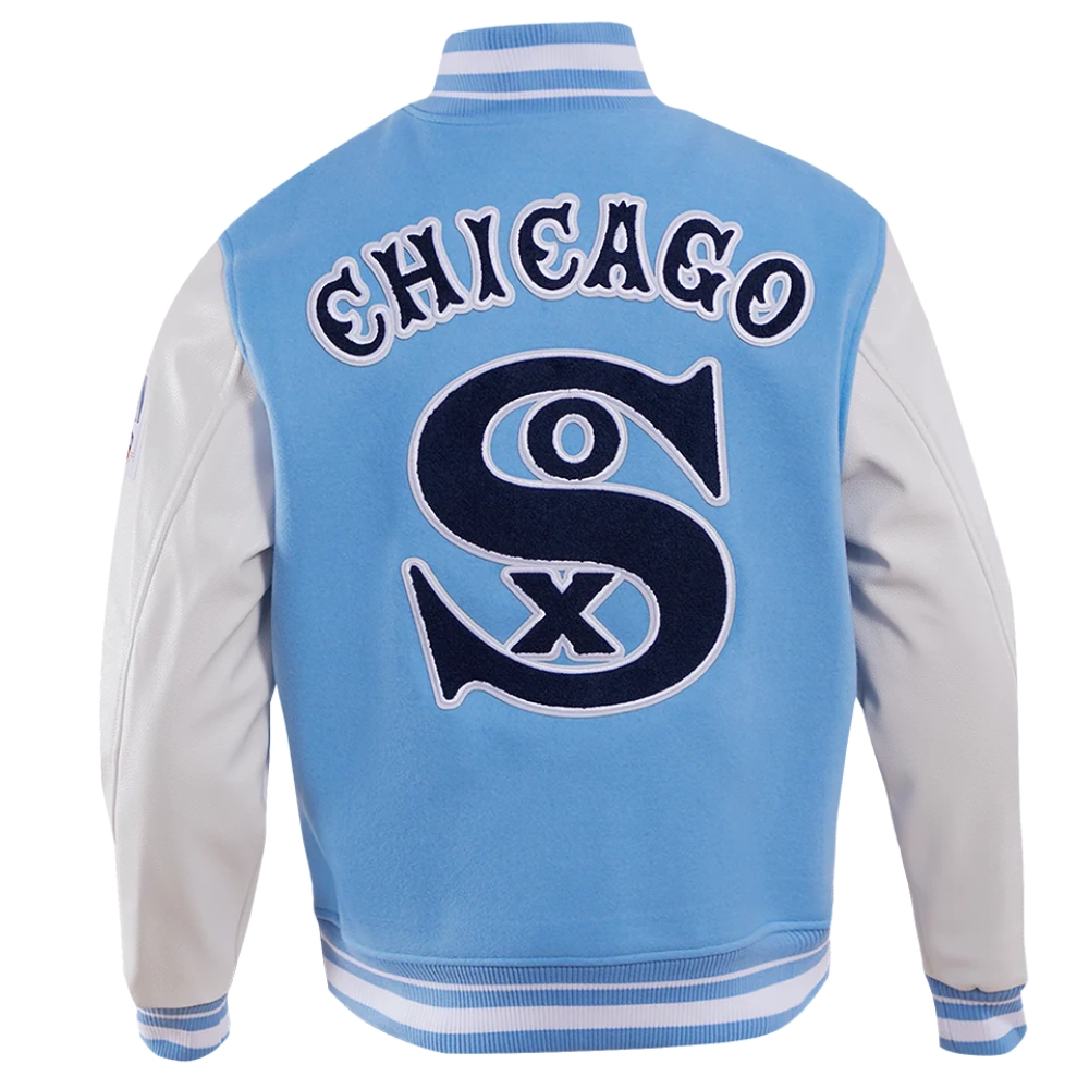 Chicago white sox retro classic wool leather varsity jacket blue white 5